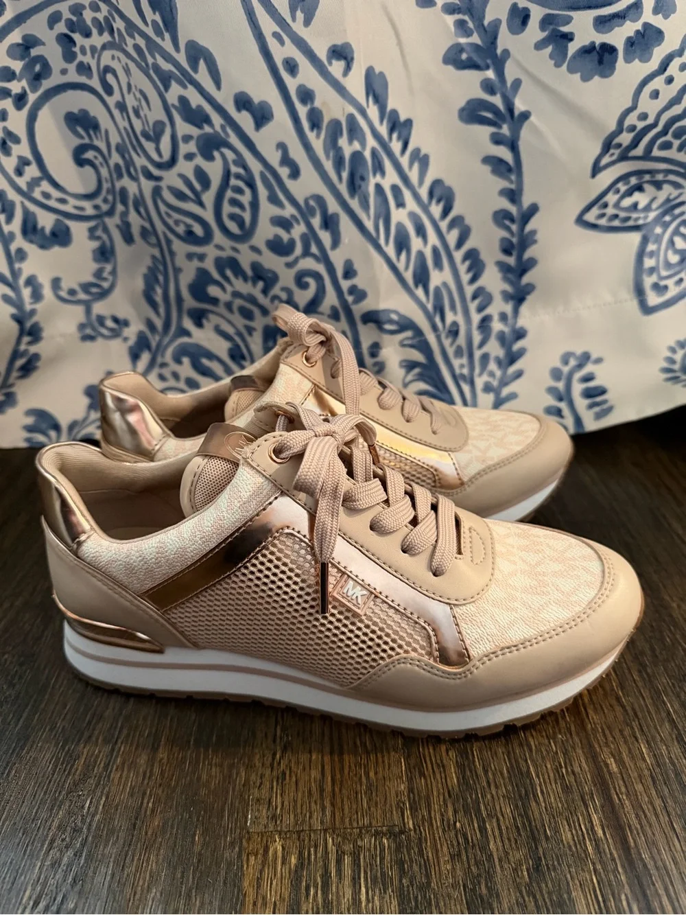 Michael Kors Rose Gold and Blush Metallic Lace-Up Sneakers